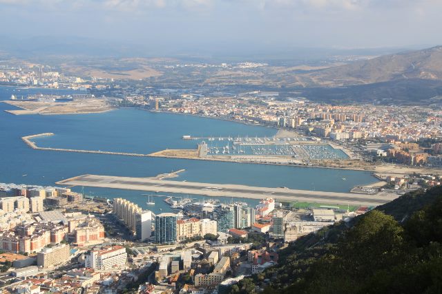 image of view to NW from cable car-the runaway is in Gibraltar but beyond is Spain