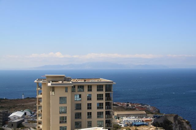 Image of southwards from the Pillars of Hercules has the African shore in the distance 