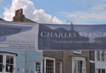 Cowes Classics Week 2017-Final Day image of Charles Stanley's bunting added colour to Cowes High Street