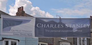 Cowes Classics Week 2017-Final Day image of Charles Stanley's bunting added colour to Cowes High Street