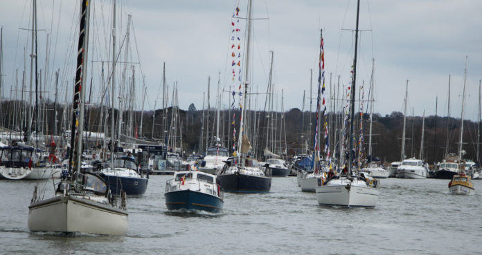 image of Members of The RAFYC assemble in the River Hamble for the RAF 100 parade of sail